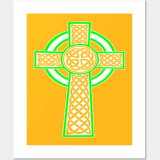 St Patrick's Day Celtic Cross White and Green Posters and Art